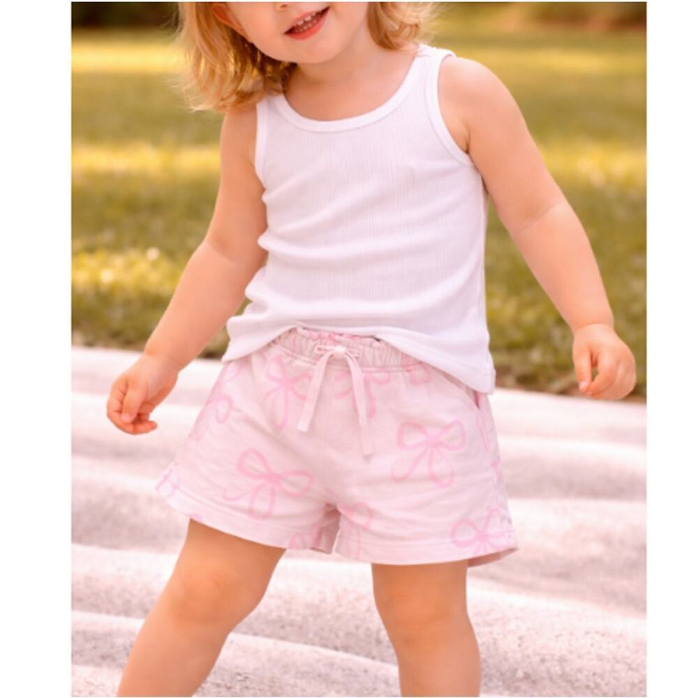 Zara Girl's Pink Bow Print Cotton Casual Summer Shorts Size 4 Y